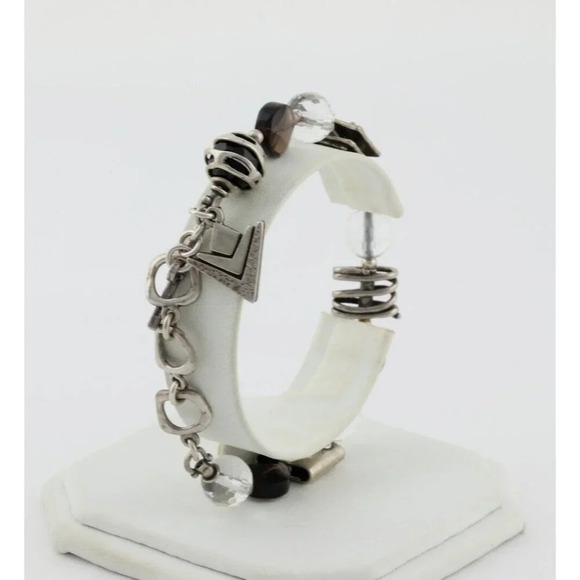 Sterling Silver Smokey Quartz Crystal Bead Bracelet Toggle Clasp Silpada - Picture 5 of 7